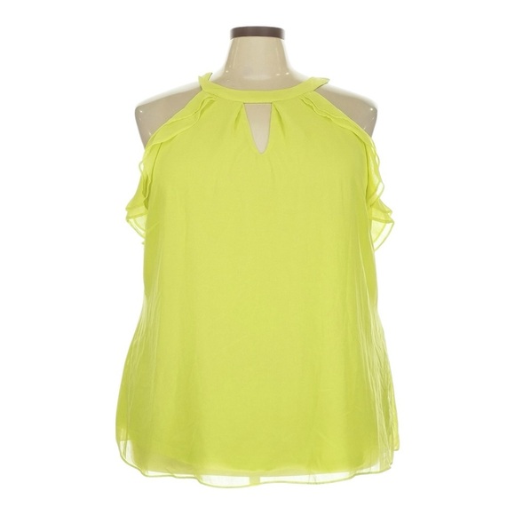 City Chic Chiffon Blouse 24 Lemon Yellow Lime Ruffle Halter Tie Neck Lightweight - Picture 1 of 9